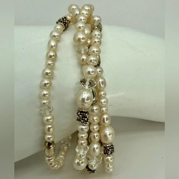 Michael Dawkins Sterling Silver Multi-Shape Cultured Pearl Bracelet Sz 8 Signed - Picture 12 of 14